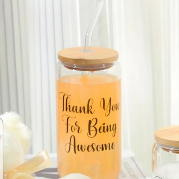Other - Elegant 16oz 'Thank You For Being Awesome' Glass Tumbler with Bamboo Lid